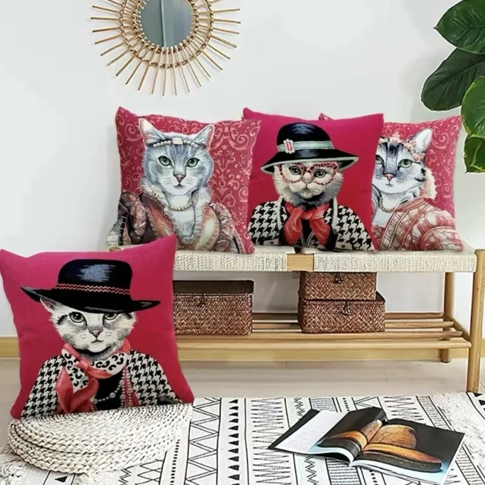 Set Of 4 Adorable Cat Pattern Throw‎ Pillow Covers  17.7/45cm x 17.7/45cm